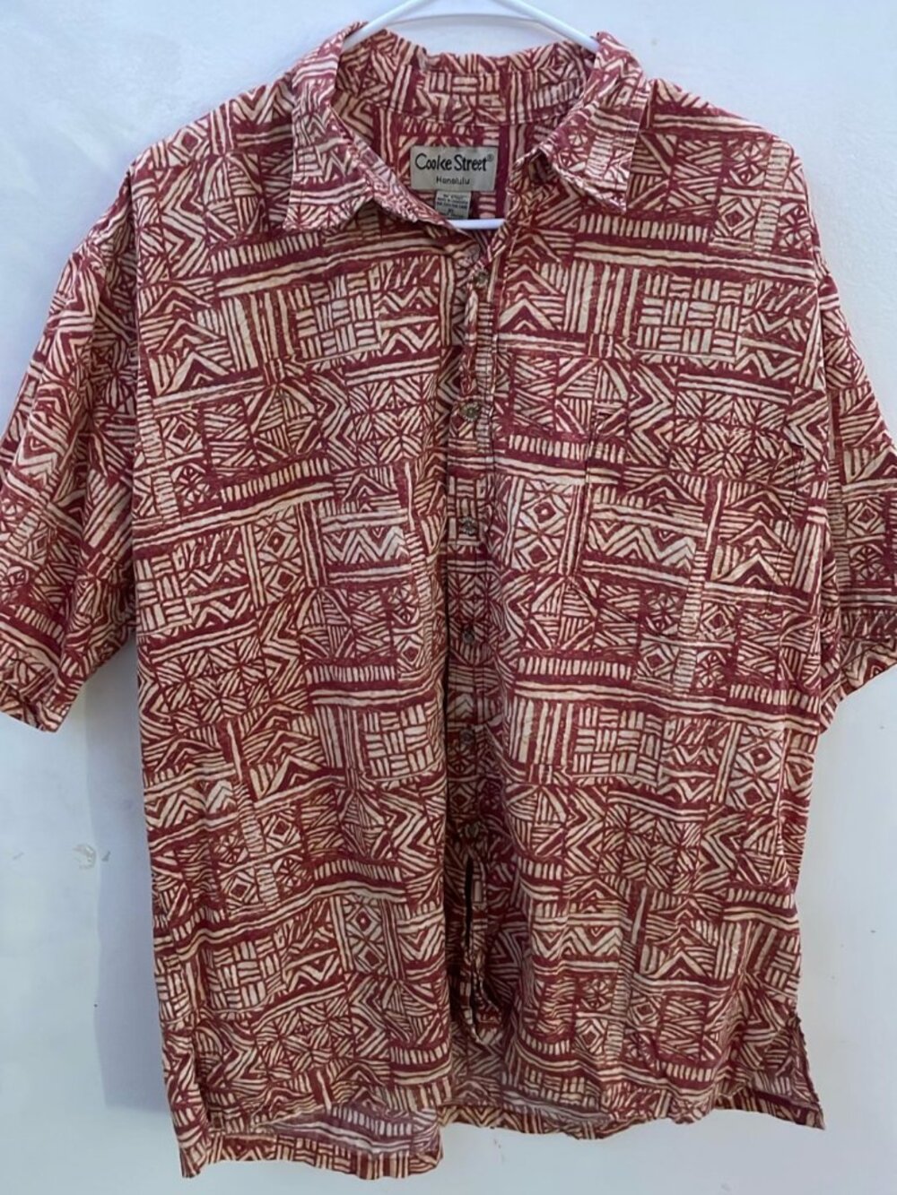 Cooke Street Honolulu Geometric Print Shirt – Red/Beige (Men’s XL)